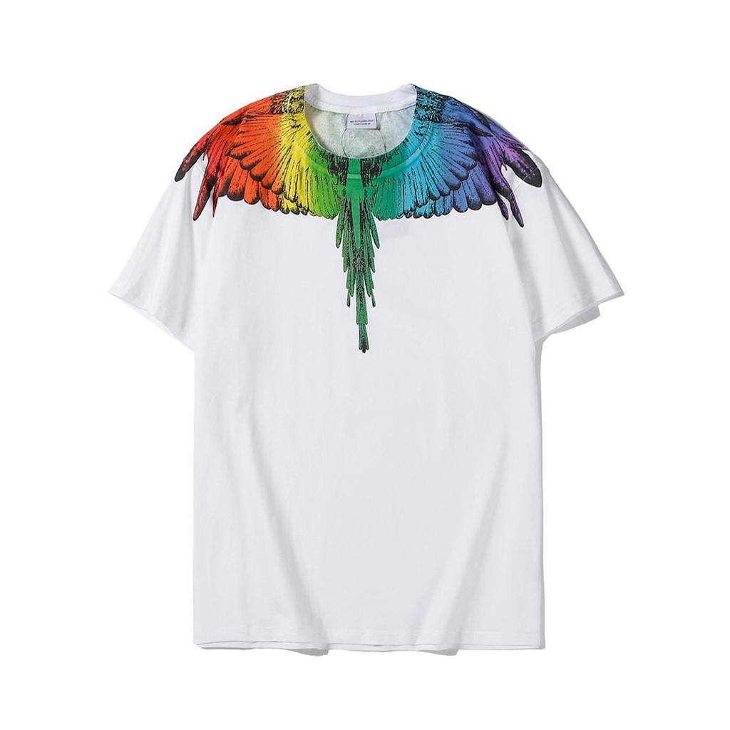 Marcelo Classic Phantom Wings Short Sleeve T-Shirt with Colorful Feathers and Lightning Design