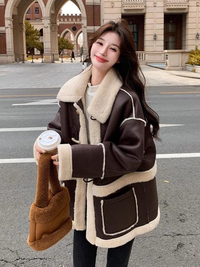 Women's Retro Melaard Suede Lambswool Plush Winter Coat