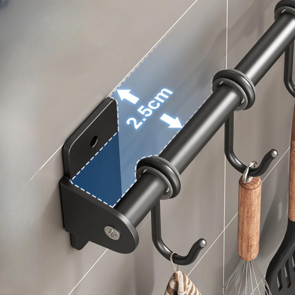 Kitchen Hook Rack Stainless Steel Wall Shelves Storage Utensils Holder Kitchen Accessories Organizer Wall Storage Rack No Punch