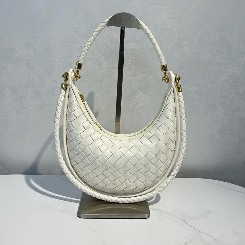 Womens Genuine Leather Woven Underarm Bag Versatile Crescent Shoulder Crossbody