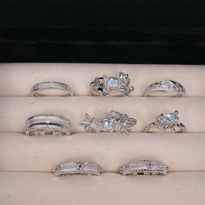 The Same Plain Ring Brushed Zir*****Pen Ring, Women'S Niche High-End Moonstone Ring.