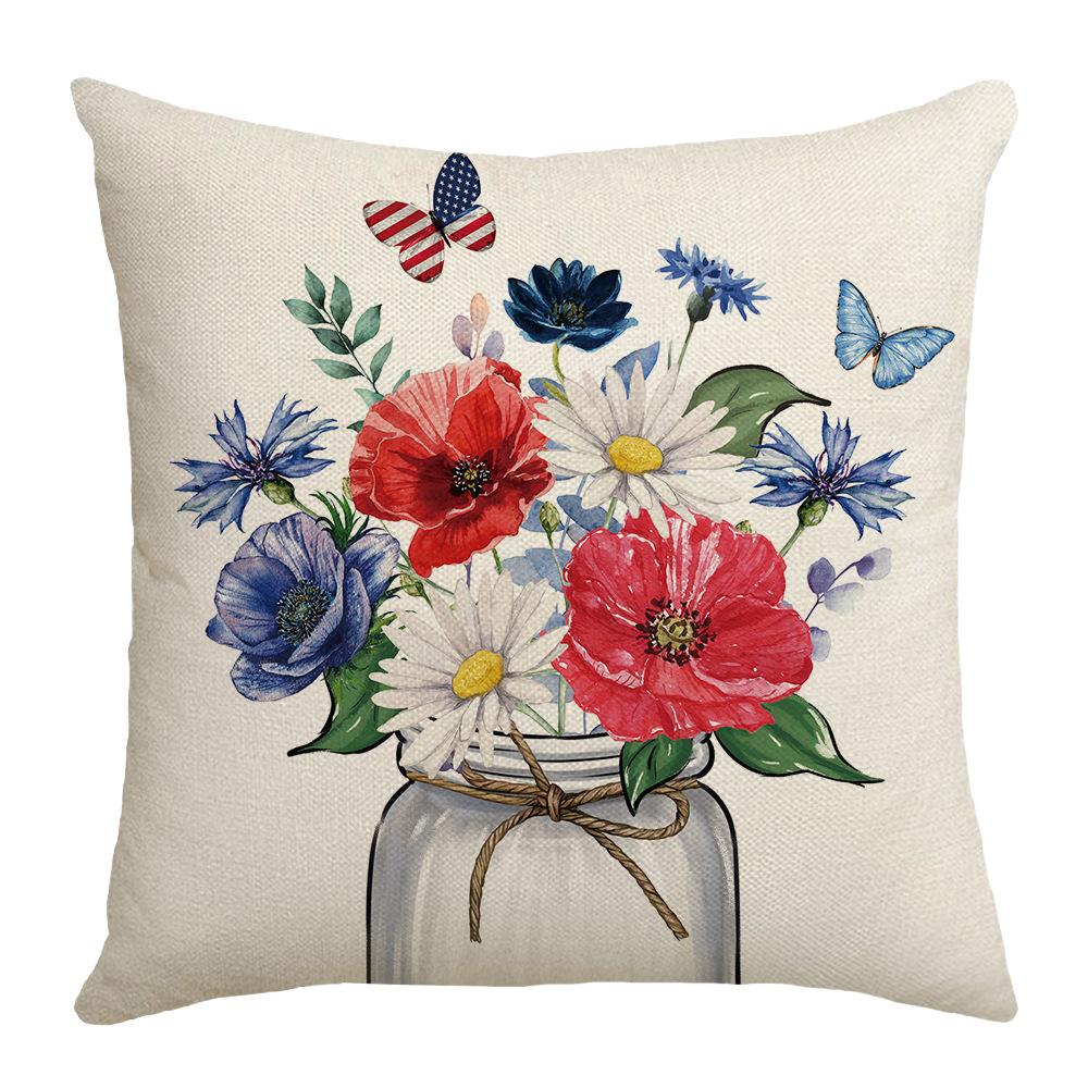 

Independence Day Atmosphere Letter Printed Flowers Cushion Cover Butterfly Home Living Room Sofa Decorative Cushion Cover 45 * 45Cm (without core)