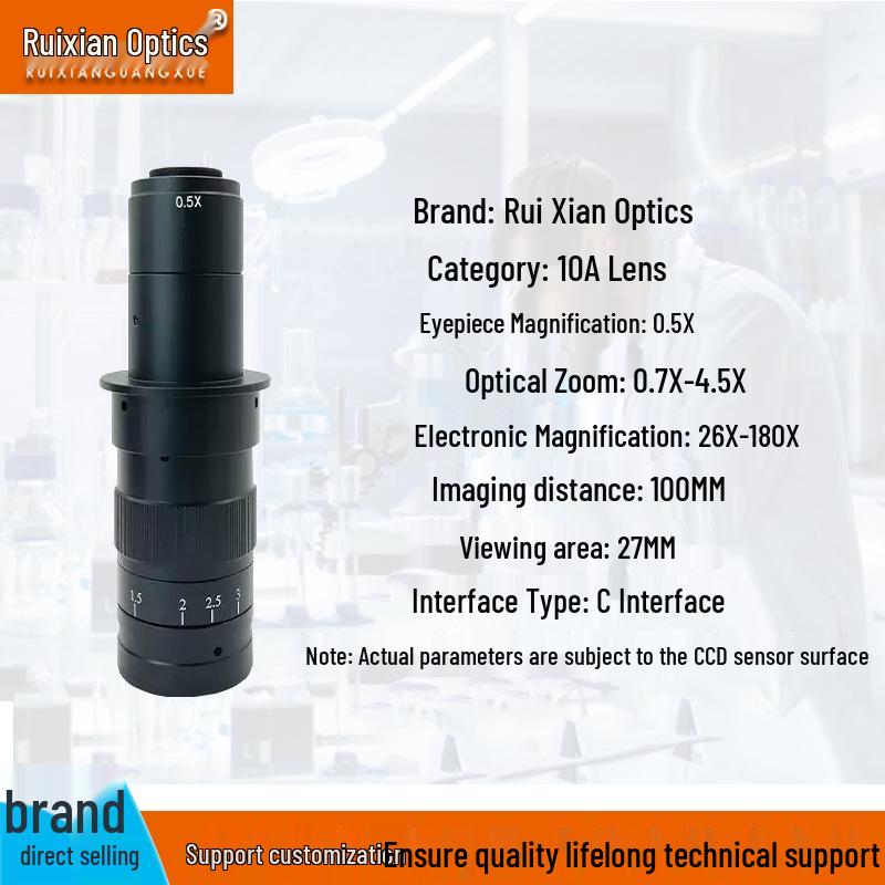 Ruixian Optics 10A Continuous Zoom Monocular Lens Eyepiece 0.35x/0.5x/1x C-Mount CCD Camera Parfocal