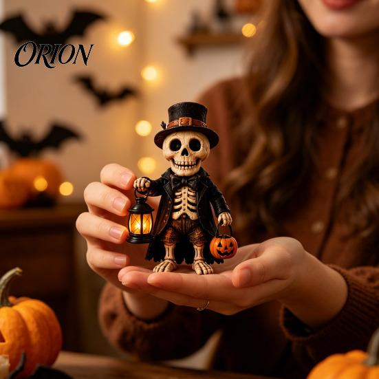 Unique Halloween Party Favors Wooden Figurine with Lantern, Pumpkin Scarecrow Skeleton Mummy Ghost Witch Atmospheric Window Displays Statue,