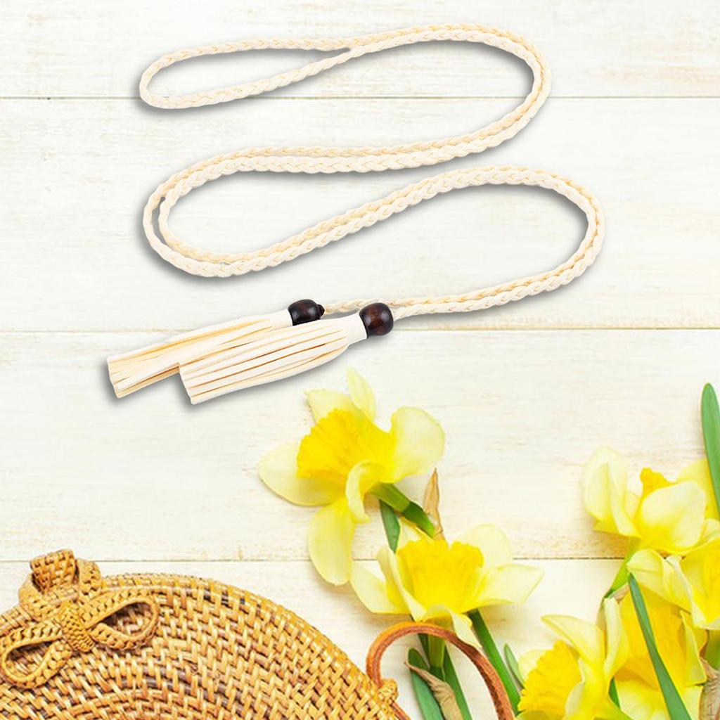 Knitted Waist Belt Waistband Retro Style, Rope Fashion Narrow Pendant, with Bead Accessories