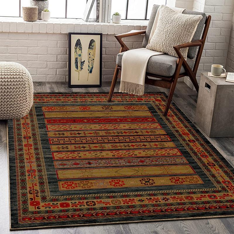 Dywaniki ze wzorem etnicznym Kolorowe geometryczne kwiatowe wzory Kolekcja bohemy z szarym fotelem Dekor roślinna Akcent domowy