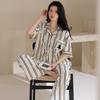 pure cotton pajamas women's summer short-sleeved trousers cartoon panda striped suit can be worn outside cotton loungewear in summer