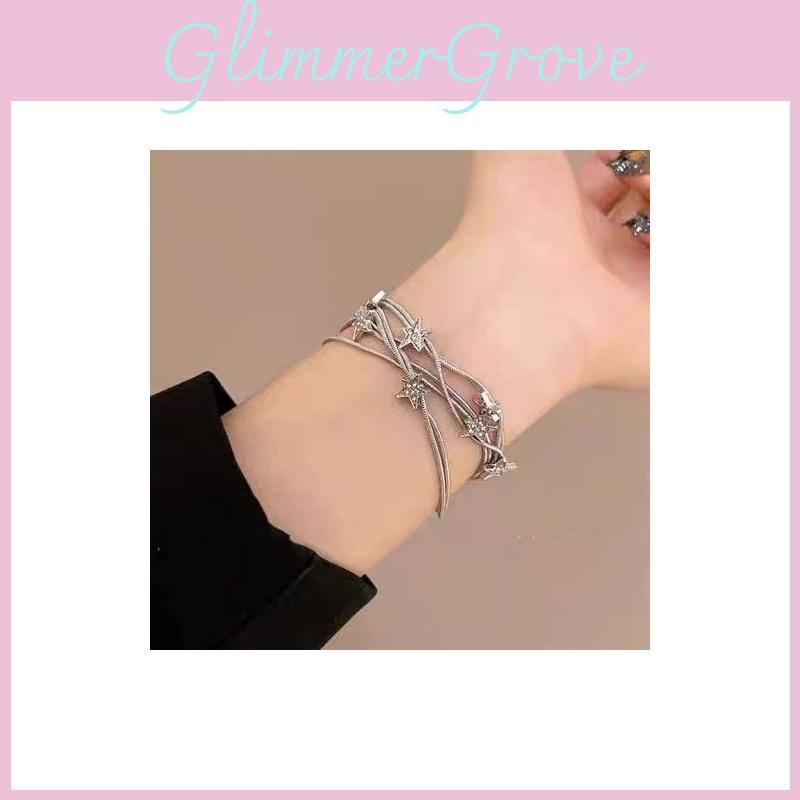 Trendy Sweet Cool Geometric Star Charm Layered Alloy Bracelet For Women 2024 Summer