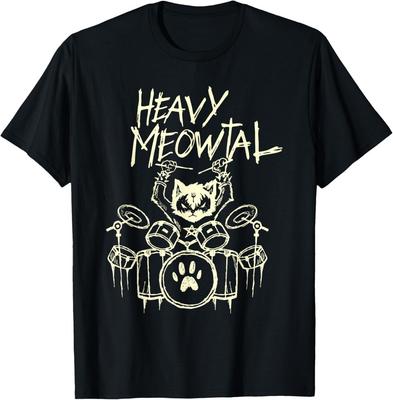 Black and Death Metal Goth Schlagzeuger Band Shirts Heavy Metal Cat Drum  T-Shirt