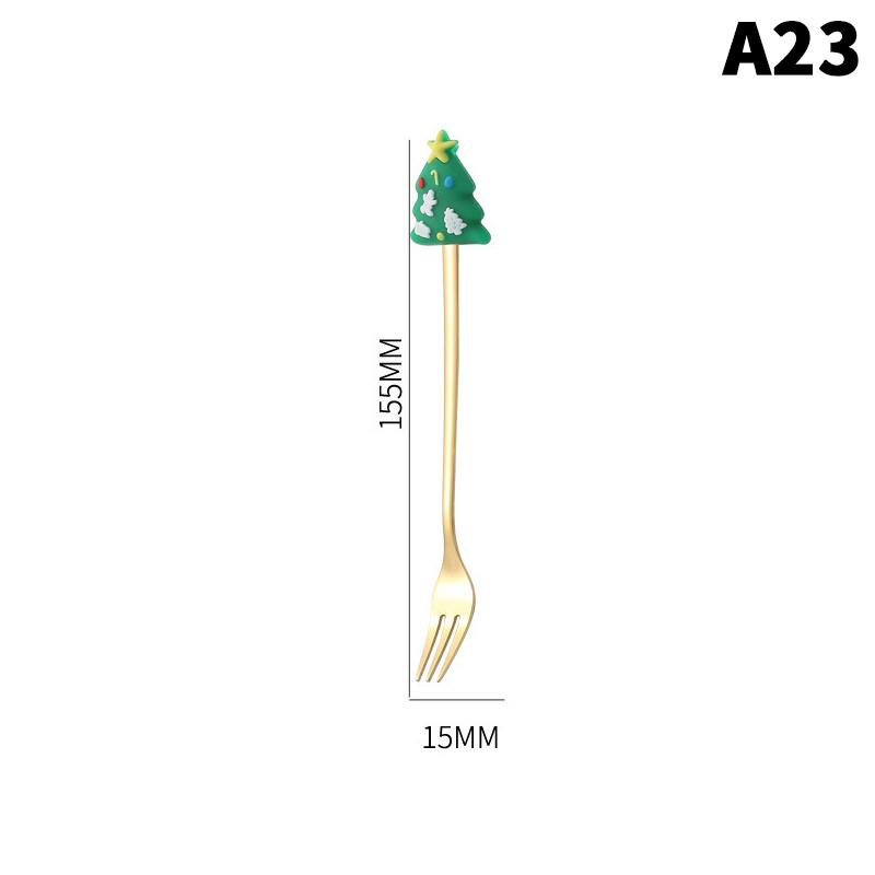 1/2/4/6 Stück Edelstahl Löffel Weihnachts Dessertlöffel Kuchengabel Cartoon Weihnachtsbaum Elch Löffel Gabel Weihnachtsgeschenkbox