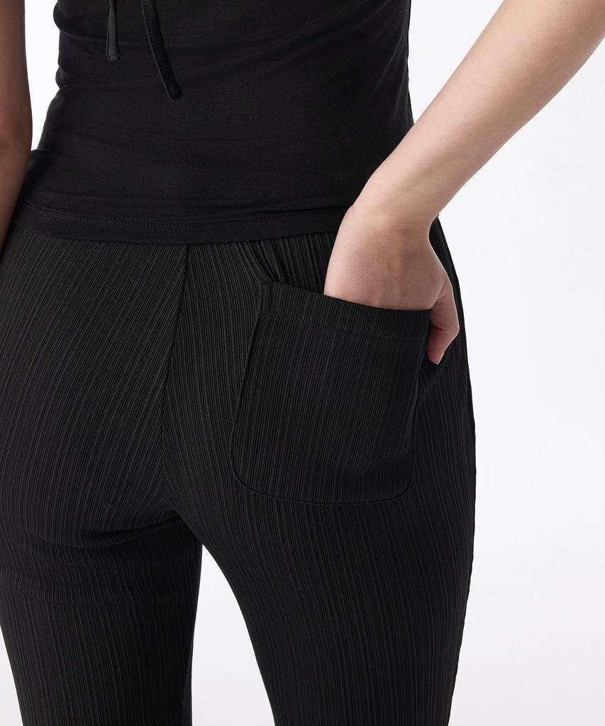 MUSINSA STANDARD WOMAN Women'S Vertical Texture Side Button Jersey Pants [Black]