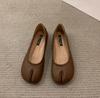 Fashion Bailamos Women Split Toe Fur Slippers Tabi Ninja Slip On Flats Round Toe Shallow Lazy Boat Slingback Mules Shoes Soft Warm Loafe