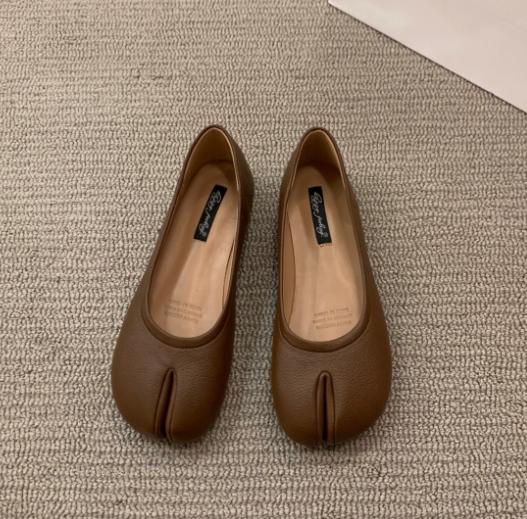 Fashion Bailamos Women Split Toe Fur Slippers Tabi Ninja Slip On Flats Round Toe Shallow Lazy Boat Slingback Mules Shoes Soft Warm Loafe