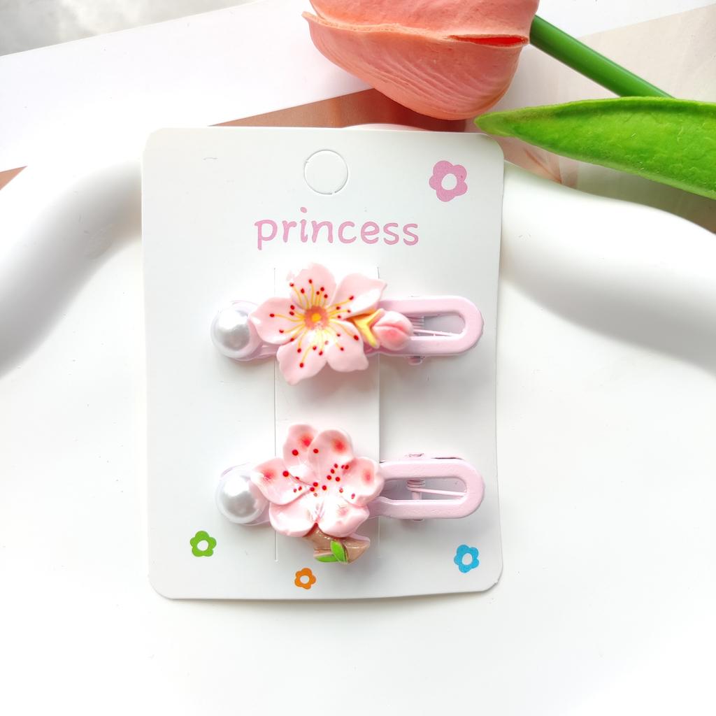 2pcs New Peach Blossom Flower Hair Clip Duck Mouth Clip Little Girl Side Clip Headdress Hair Accessory