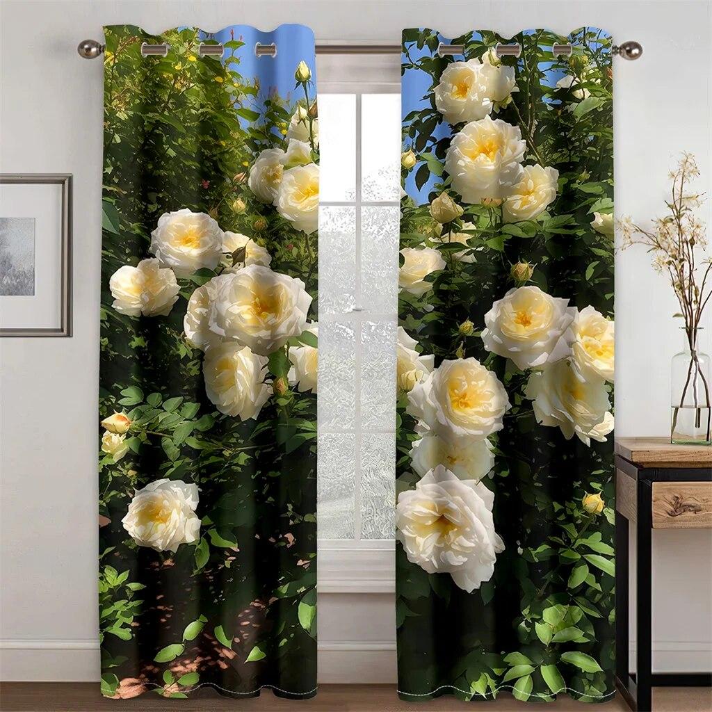 

Новые розы, тюльпаны, сад, море, пляж, шторы с принтом для гостиной, спальни, оконные жалюзи, 2 шт., стержень, карман, люверс, верх W50xH130(CM)x2PCS-Grommet Top