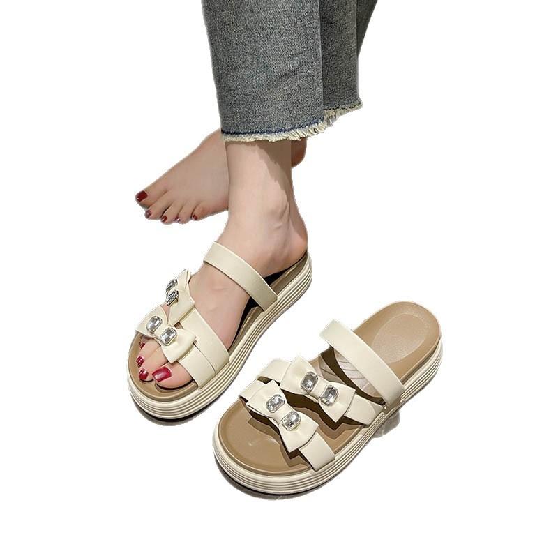 Thick-soled slippers wear summer new bows with skirts, comfortable one-word sandals, large size.