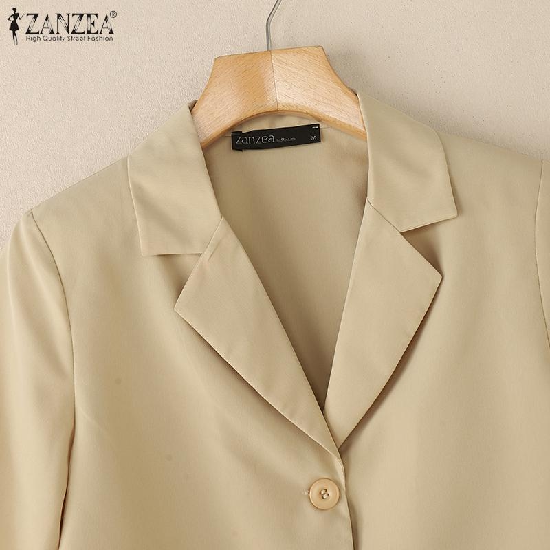 ZANZEA Damen Sommer Casual Revers Locker Kurzarm Bluse