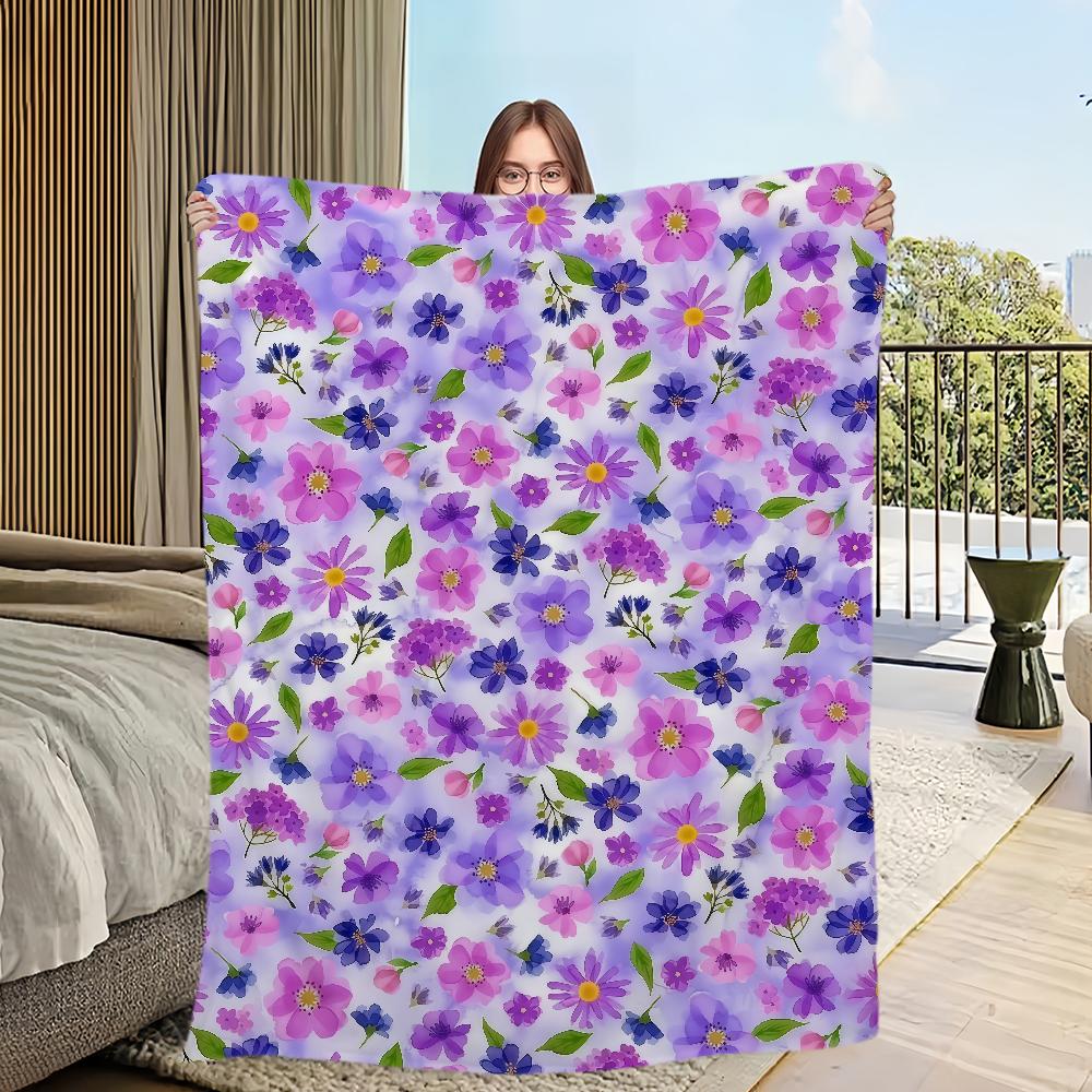 

Bright spring floral pattern Blanket Flannel warm comfort soft plush blanket for sofa living room office bedroom travel gift 75x90cm