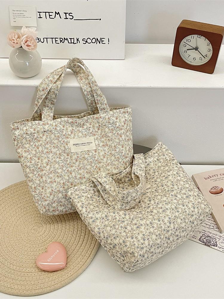 6343 Corduroy Floral Small Bento Handbag: Versatile Storage for Work, Shopping, and Outings.