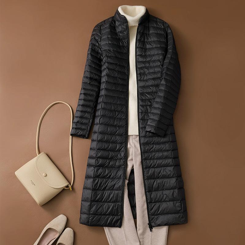 Woman's Ultra Light Down Jackets Stand Collar Slim Knee Length White Duck Down Coats Women Down Parkas Lady Overcoats