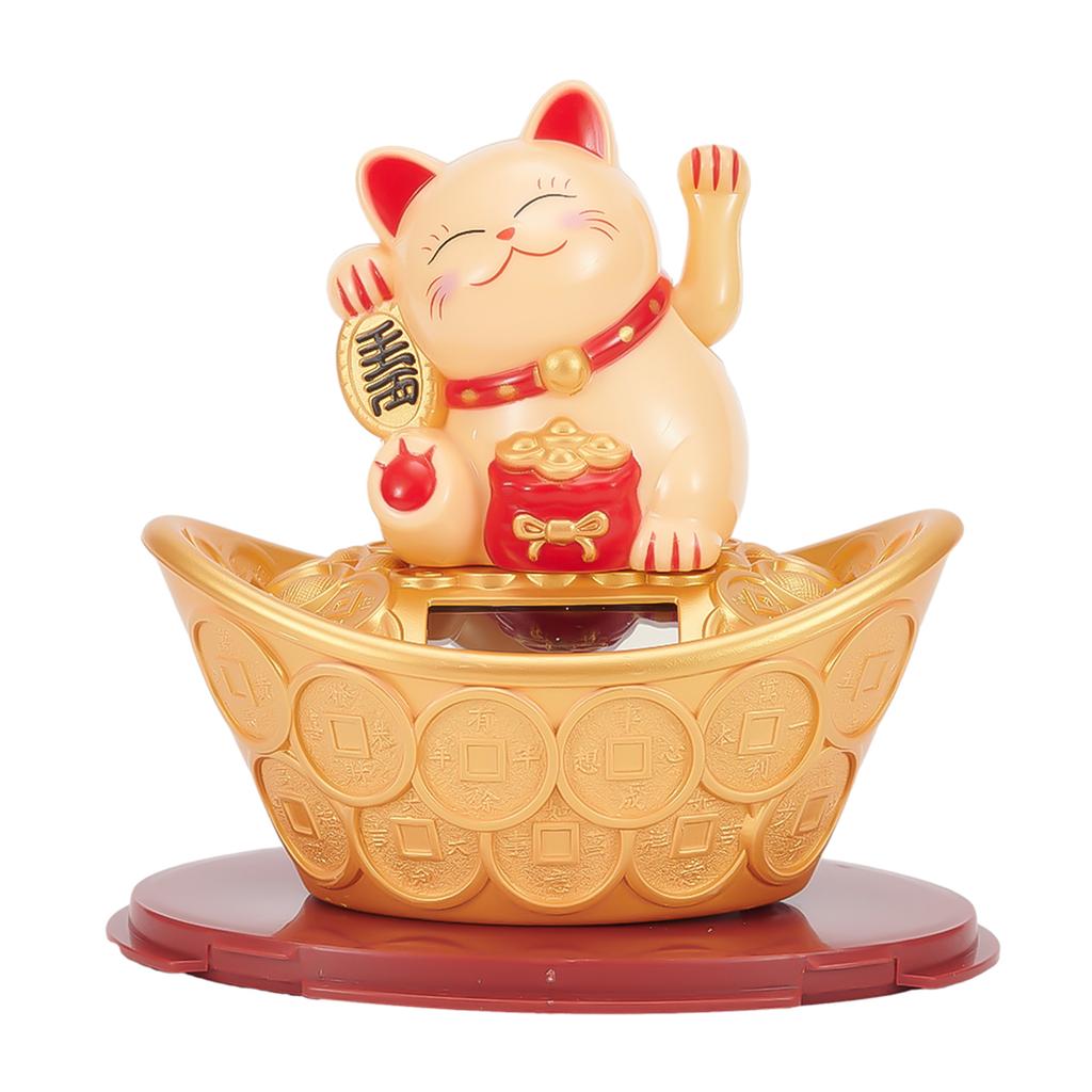 Gold Ingot Lucky Cat Hand Hotel New Year Ornament Shop Solar Waving Decor Fortune Plastic Wealth 11.5x7.5x12cm