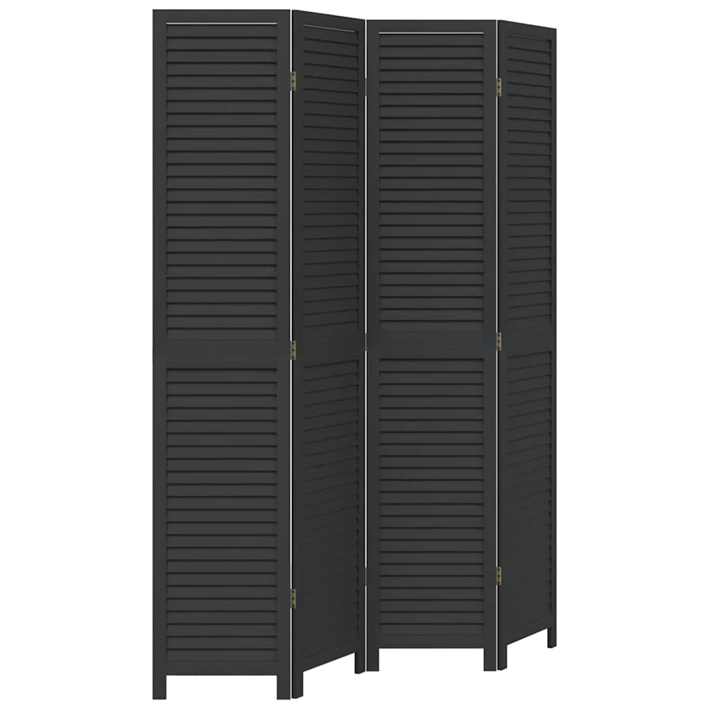 4 Piece Black Solid Wood Folding Screen Paulownia