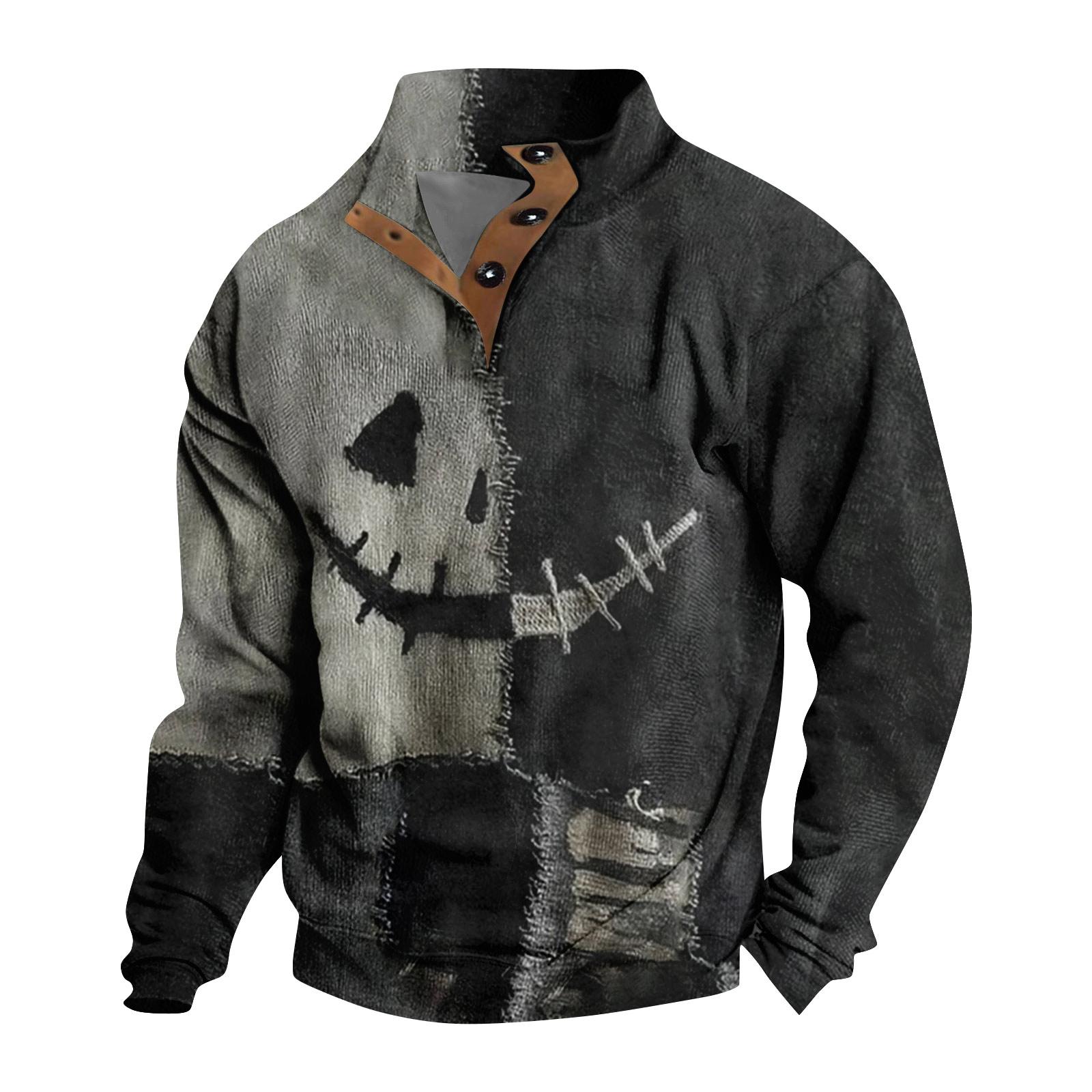 

Мужская повседневная модная рождественская принтованная толстовка без капюшона, широкая мужская свободная толстовка с капюшоном и воротником-стойкой S