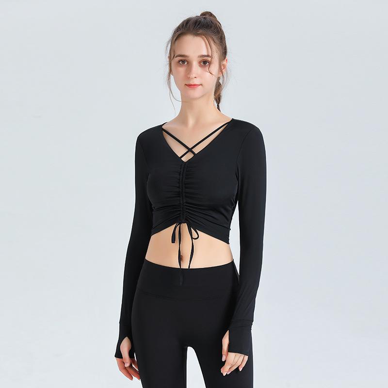 Spring and Autumn Women's Yoga Clothing Sports Fitness Cross Yoga Top T-shirt Long Sleeve with Chest Pad