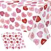 3 Pcs Valentines Day Tablecloth, Pink Love Heart Plastic Table Cover, Valentines Disposable Rectangle Table Cloth for Valentine’s Day Wedding