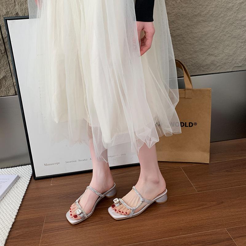 Rhinestones with Skirts, Slippers for Women's Summer Wear, New Summer Cool Slippers, Women's High-heeled Sandals