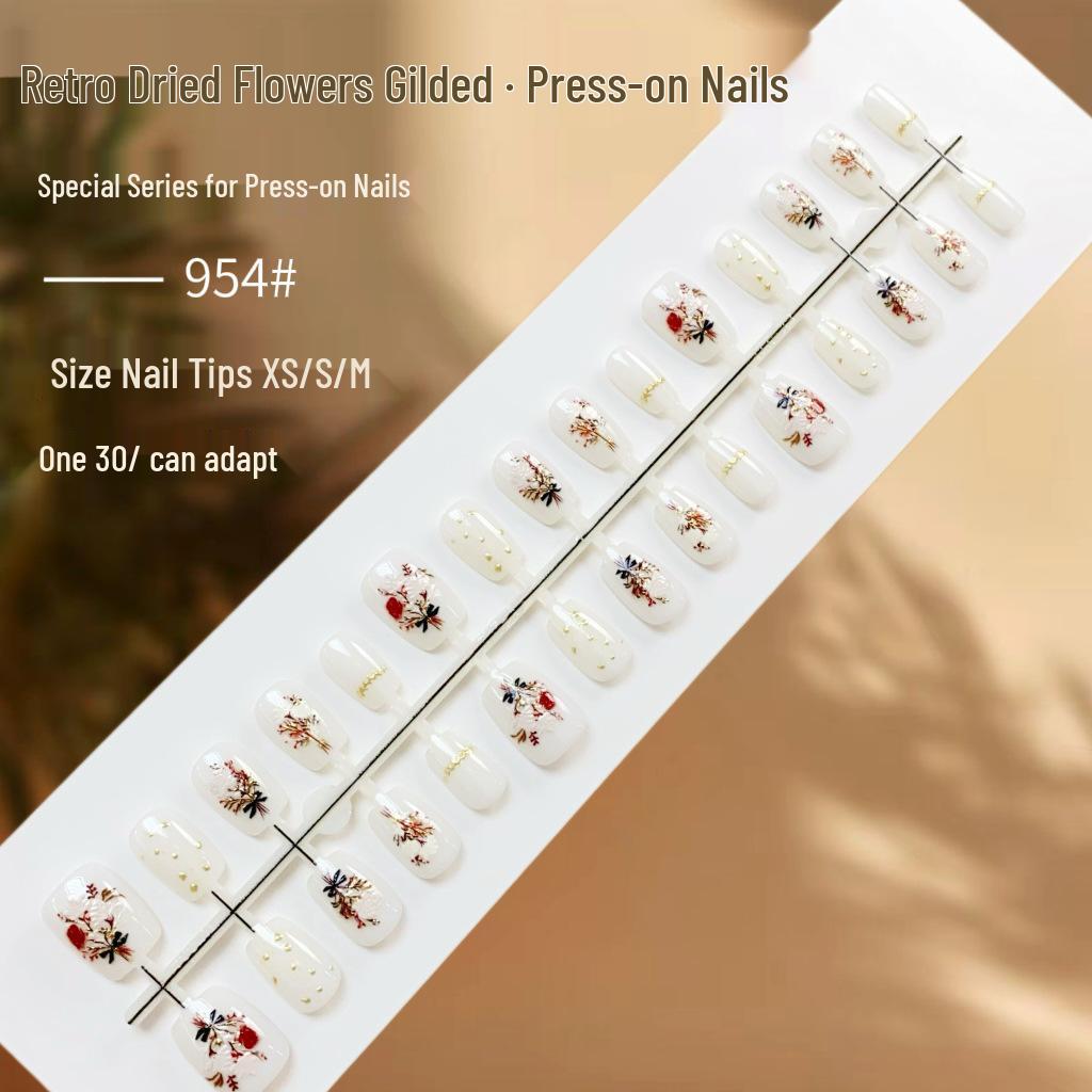 

Белый лед фарфор ретро кошачий глаз сухоцвет накладные ногти - готовое носимое искусство