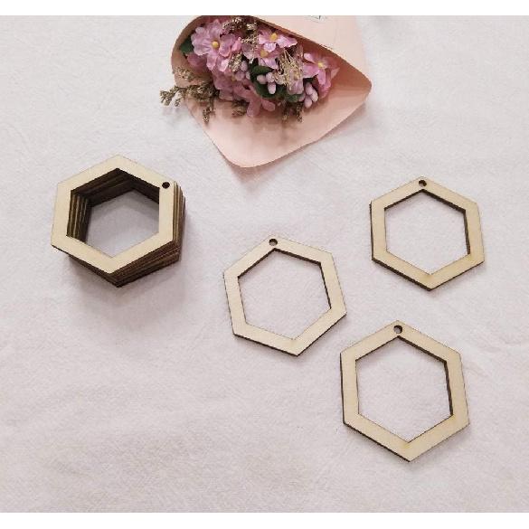 30PCS DIY Unfinished Hexagon Wood Earring Findings,Laser Cut Natural Wood Earrings Blanks (2")