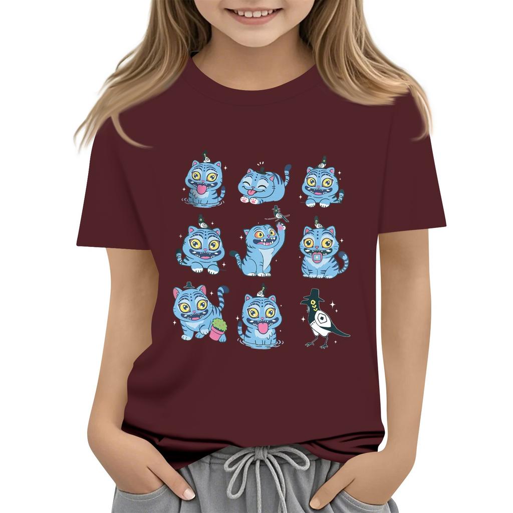 Boys Girls Round Neck Casual Printed Short-sleeved T-shirt Top
