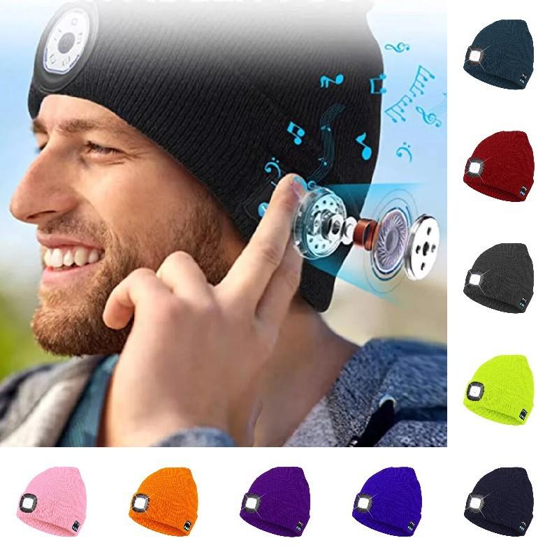 Outdoor Usb Rechargeable Bluetooth Knitted Beanie Hat With Music And Light Features For Winter Comfort