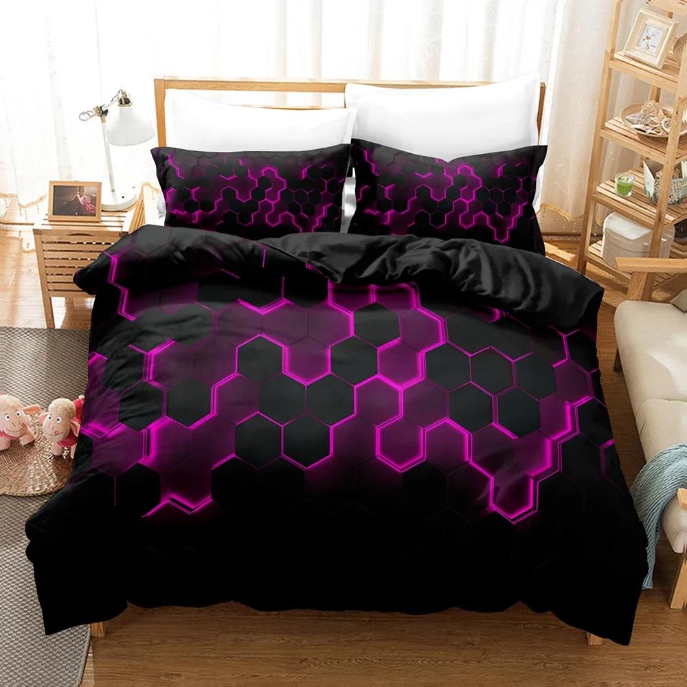Geometric Duvet Cover Multicolor Honeycomb Hexagon Bedding Set Geometric Theme Texture Streamline Polyester Qulit Cover