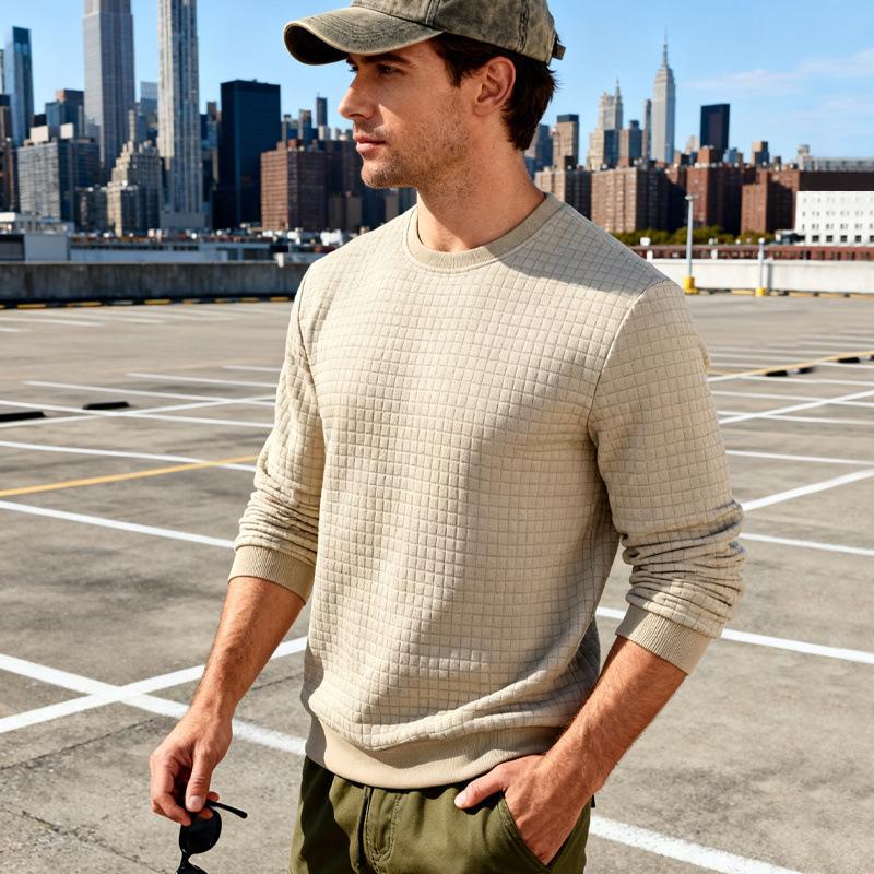 

Spring/Autumn American Style Men s Casual Jacquard Round Neck Long Sleeve Hoodie L хакі