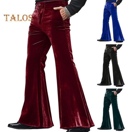 Herren Schlaghose aus Samt im Retro-Stil der 70er Jahre Disco-Outfit, lässige, locker sitzende Party- und Straßen-Schlaghose für den Alltag, Straßen- und Büropartys