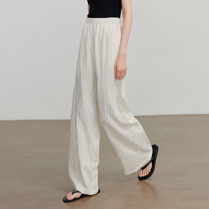 Women's Striped Linen-Feel Wide-Leg Casual Pants