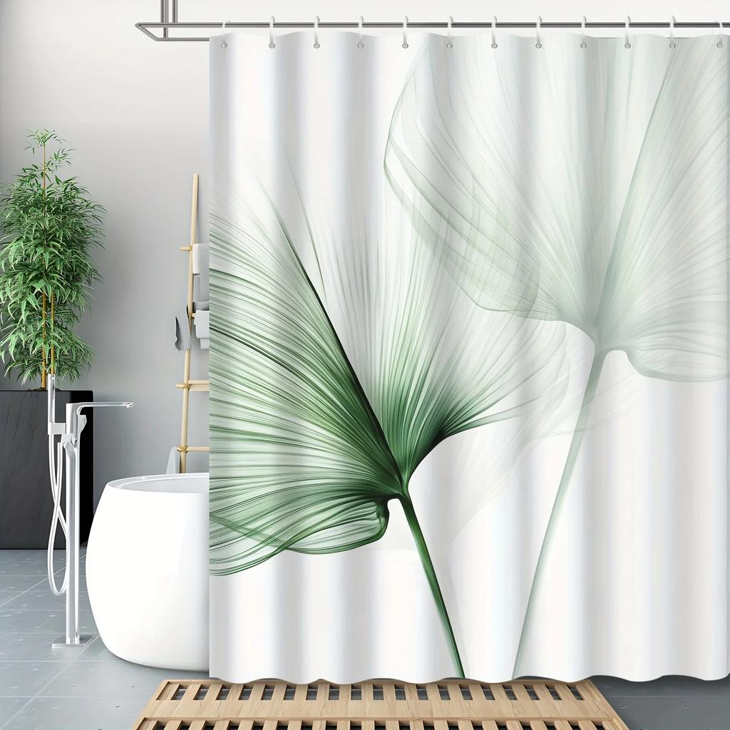 Elegant Green Bamboo Leaves Waterproof Shower Curtain – Perfect For Adding A Fresh And Natural Touch To Your Bathroom Decor