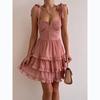 European and American ins style summer style, sweet and sexy solid color chiffon dress