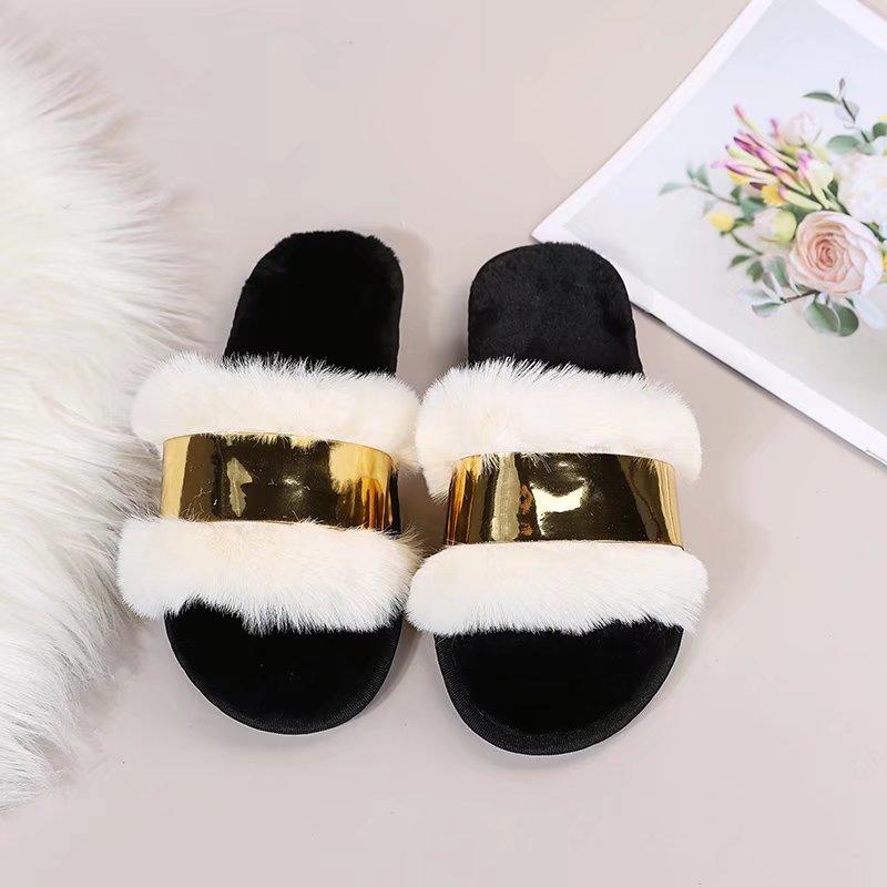 Fashion Women Fashion Slippers New Fashion Metal Flat Cotton Slippers Non Slip Warm Shoes Comfortable Home Slides Women Zapatos De Mujer