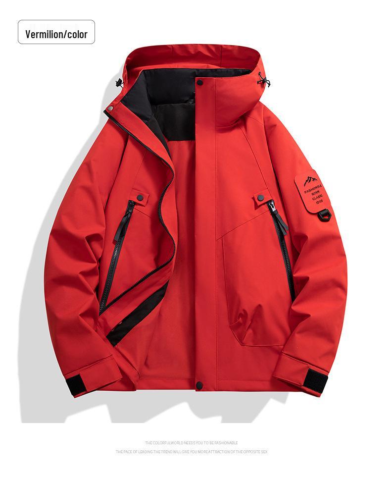 Men s Spring/Autumn Hooded Thin Single-Layer Waterproof Windproof Climbing Jacket XL (150-170 lbs) киноварь/красный