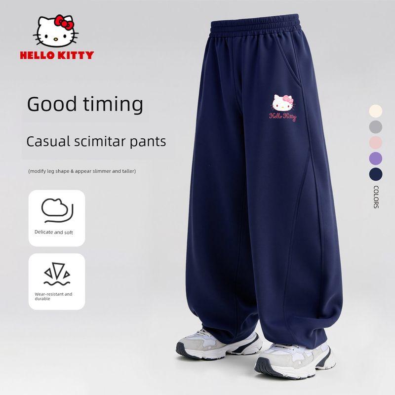 Детские спортивные штаны Hello Kitty, весенне-осенний стиль, весенние штаны для девочек, стильные прямые весенние спортивные штаны для девочек Ti F Xiaobing K Navy 140