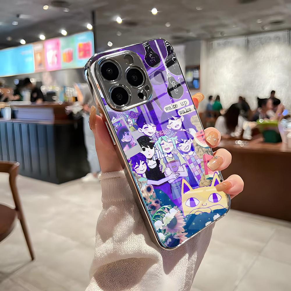 

O-Omori Game Phone Case For IPhone 17 Pro Max 15 Pro 16 14 Plus 12 13 Mini 11 Pro Shockproof Electroplated Glass Cover iPhone 13 Pro Max