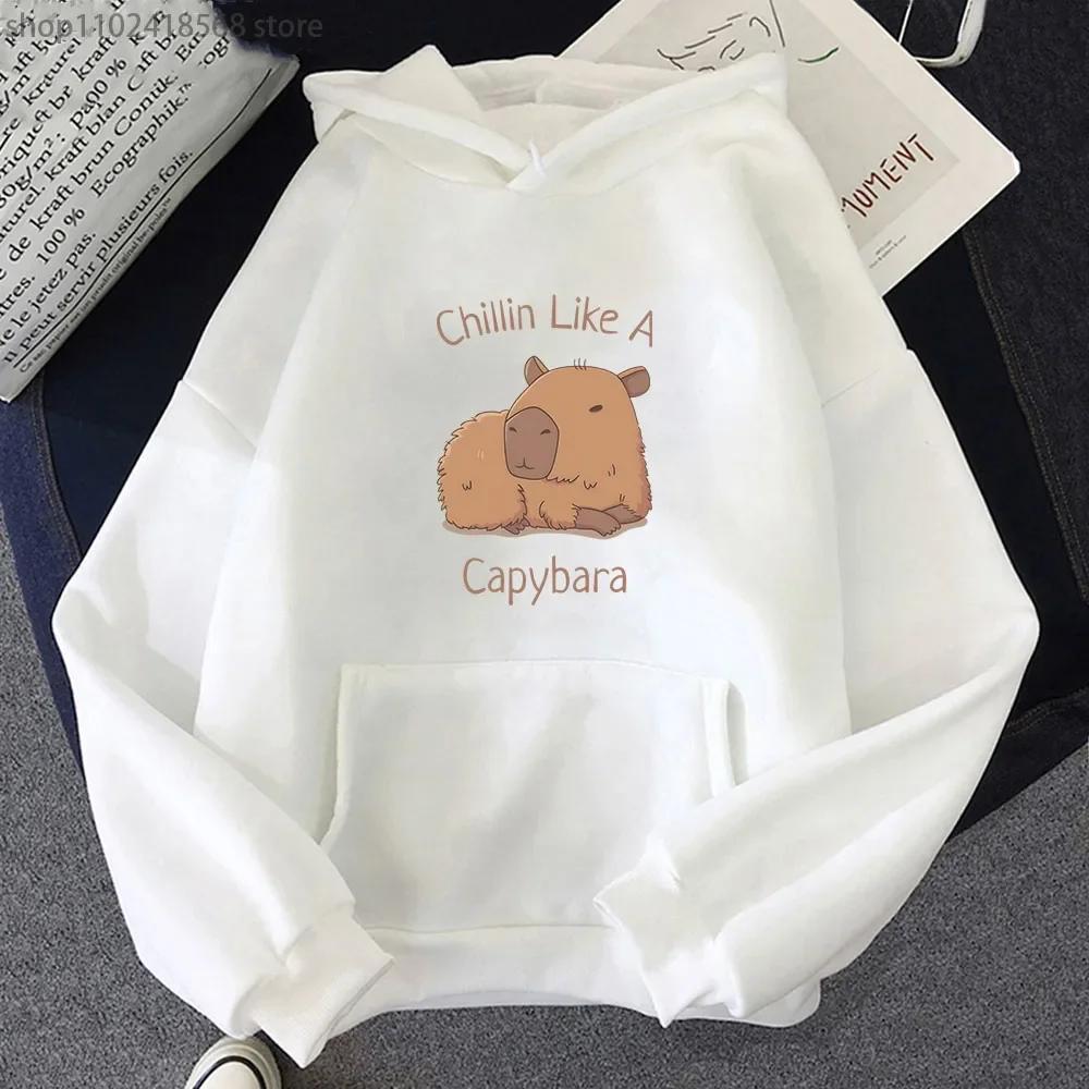 Capybara Hoodies Chilin Like A Sweatshirts Women Long Sleeves Tops Women Clothing Clothes Kawaii Animal Graphic