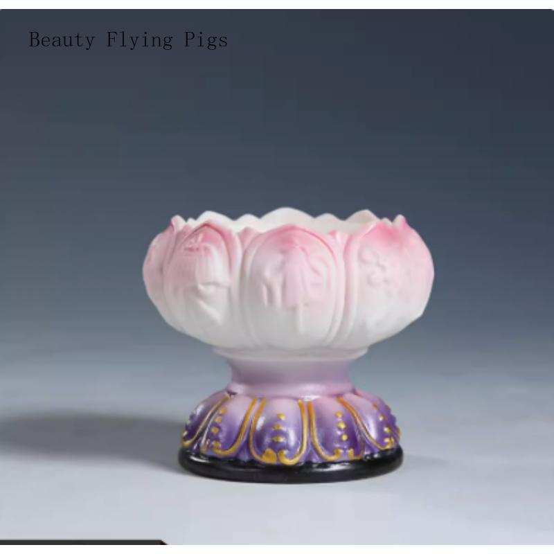 Chinese Creative Ceramic Relief Lotus Candlestick, Home Offering Butter Lamp for Buddha Lamp Base Feng Shui  Buddhism