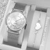 Fashion Heart Women Quartz Watch Casual Plastic Band Analog Watches Bracelet 2PCS/Set