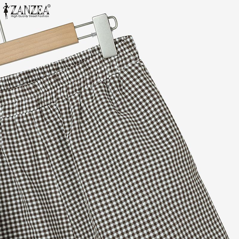 ZANZEA Women Sleeveless Vest and Shorts Summer Plaid Print Two Piece Suit Sets