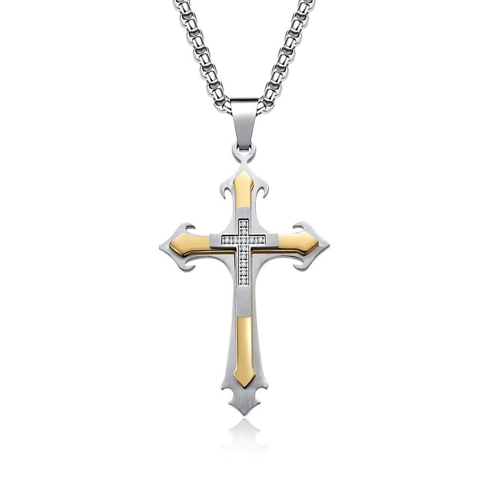 2025 Jewelry Inlaid Zircon Cross Pendant Clavicle Chain Men's Classic Personalized Versatile Necklace