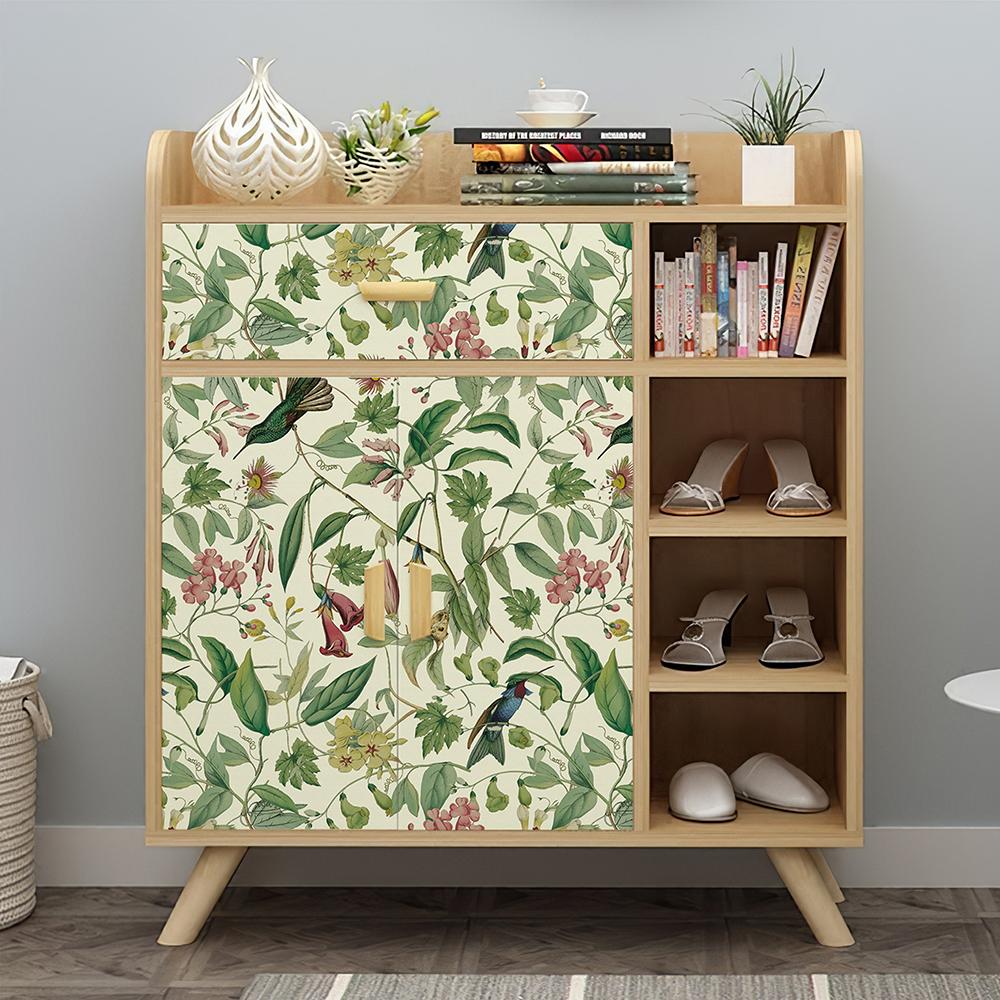 Fresh Green Leaf PVC Peel And Stick Wallpaper Chic Furniture Cabinet Sticker Home Decor Self Adhesive Birds Floral Contact Paper